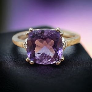 NWOT 3.6 Carat Amethyst and Diamond Ring in Platinum dipped Sterling Silver